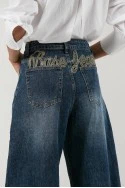 Jean balloon fit με patch base jeans στην πίσω όψη μπλε σκούρο