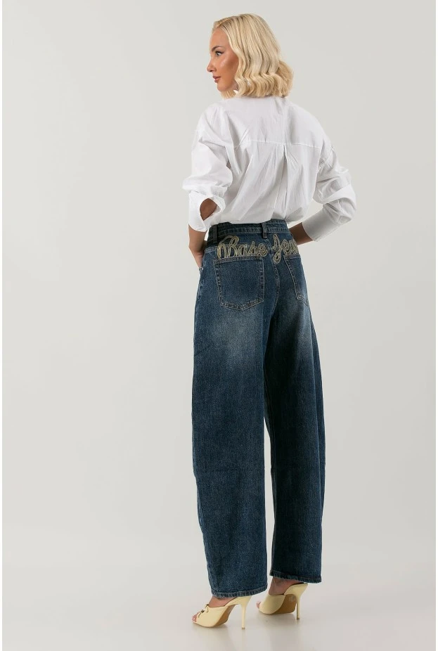 Jean balloon fit με patch base jeans στην πίσω όψη μπλε σκούρο