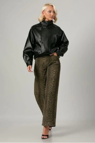Jean wide leg λεοπάρ καφέ