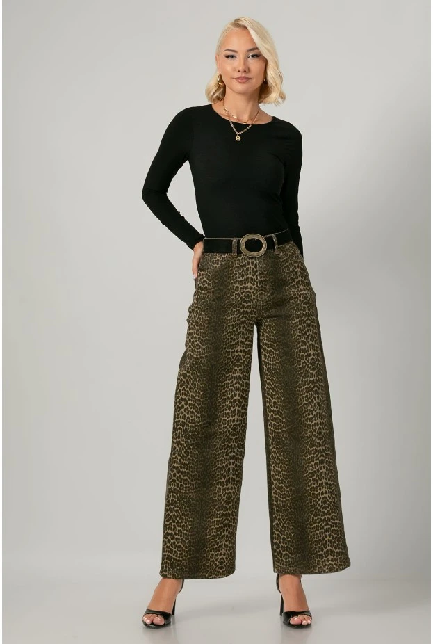 Jean wide leg λεοπάρ καφέ