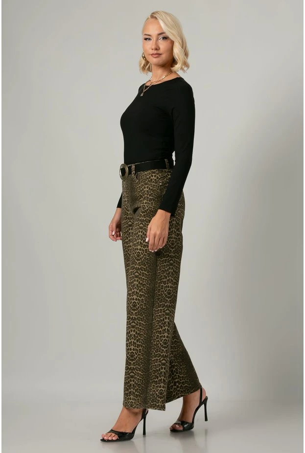 Jean wide leg λεοπάρ καφέ