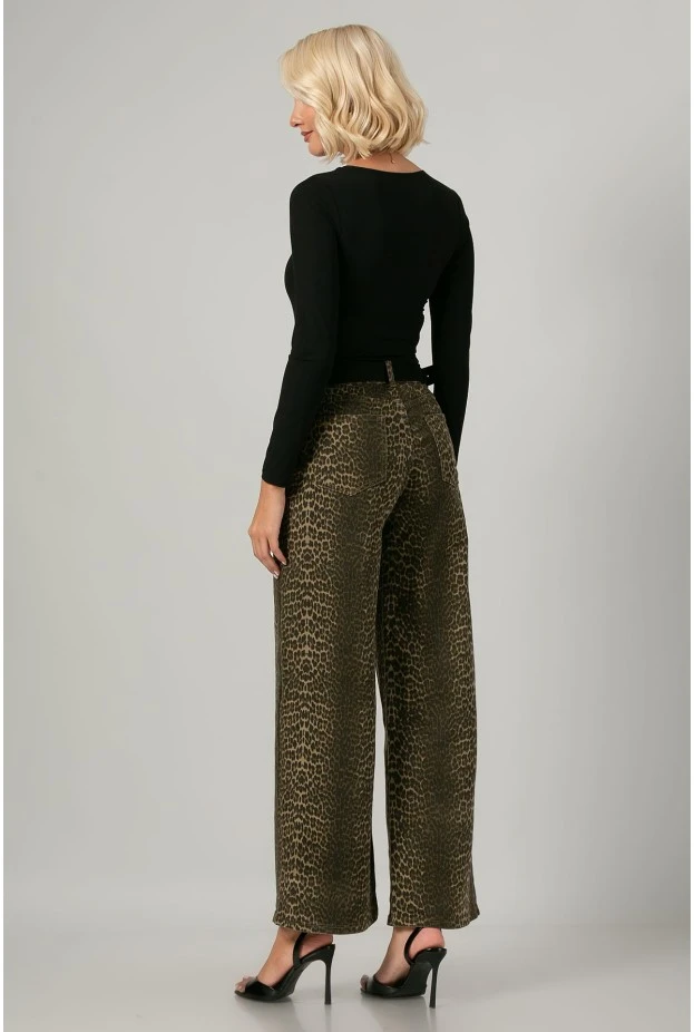 Jean wide leg λεοπάρ καφέ