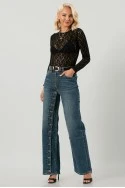 Jean wide leg με ασύμμετρο σχέδιο από κουμπιά μπλε