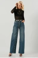 Jean wide leg με ασύμμετρο σχέδιο από κουμπιά μπλε
