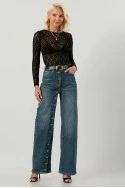 Jean wide leg με ασύμμετρο σχέδιο από κουμπιά μπλε