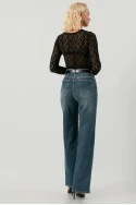 Jean wide leg με ασύμμετρο σχέδιο από κουμπιά μπλε