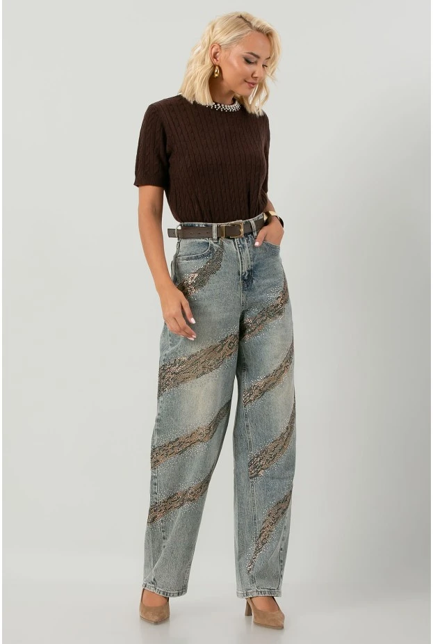 Jean balloon fit με σχέδιο από στράς dirty blue