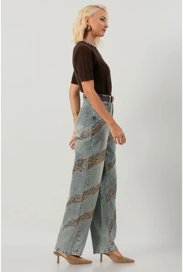 Jean balloon fit με σχέδιο από στράς dirty blue
