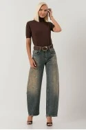 Jean wide leg με εφέ μπογιάς λάμψη και φθορές dirty blue