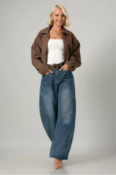 Jean balloon fit με μεγάλες τσέπες στο πλάι μπλε