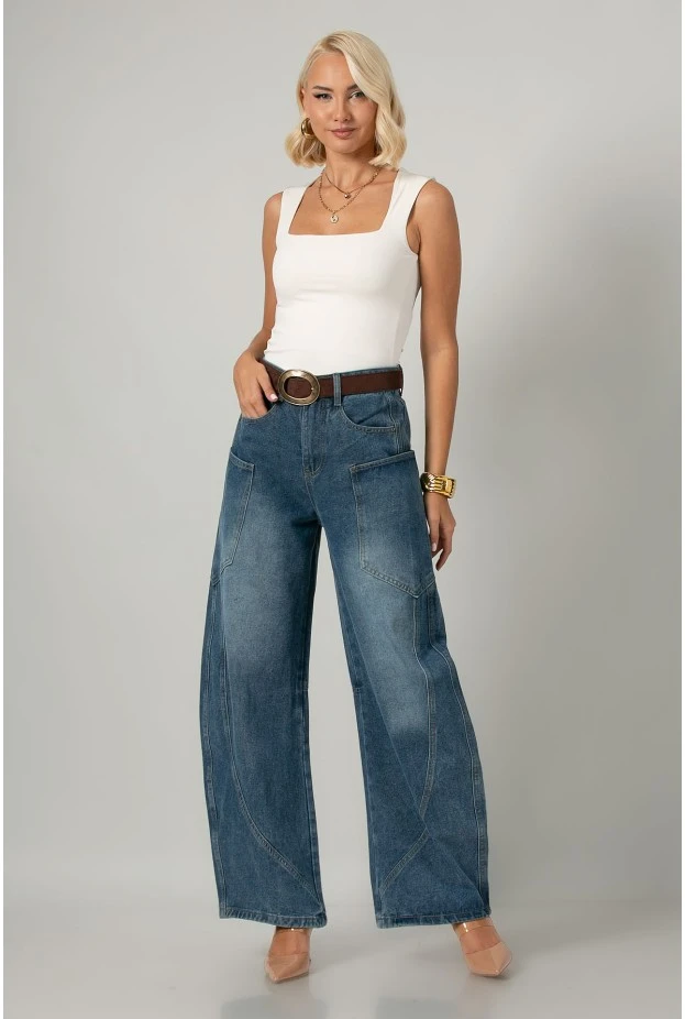 Jean balloon fit με μεγάλες τσέπες στο πλάι μπλε