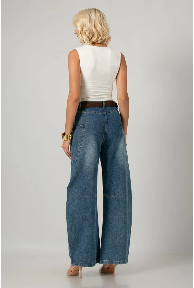 Jean balloon fit με μεγάλες τσέπες στο πλάι μπλε