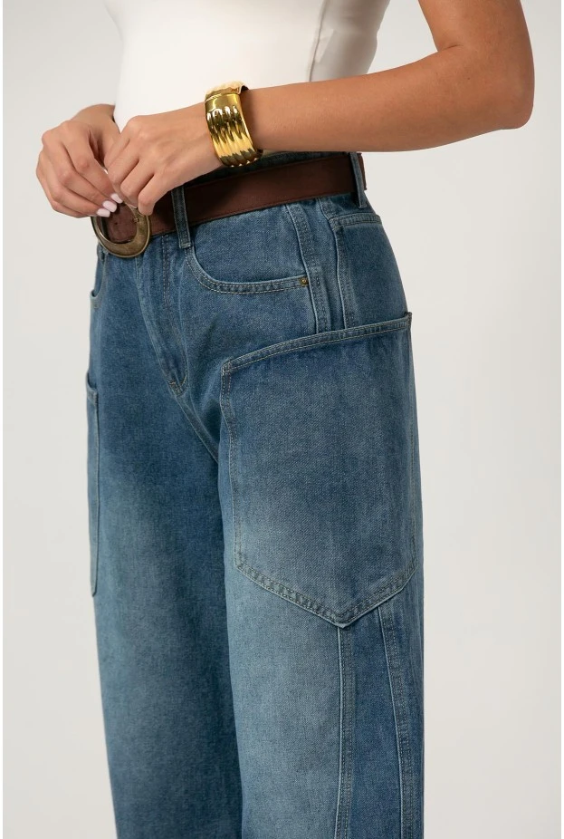 Jean balloon fit με μεγάλες τσέπες στο πλάι μπλε