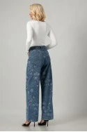 Jean straight leg με κεντητά λουλούδια μπλε