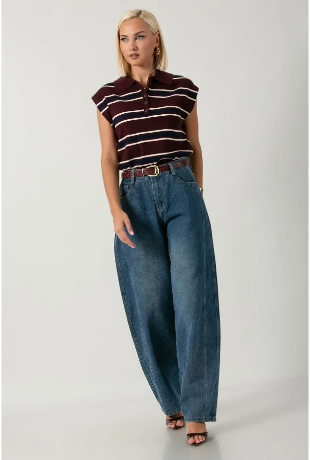 Jean balloon fit με ραφές μπλε