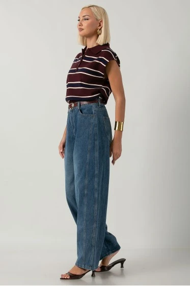 Jean balloon fit με ραφές μπλε