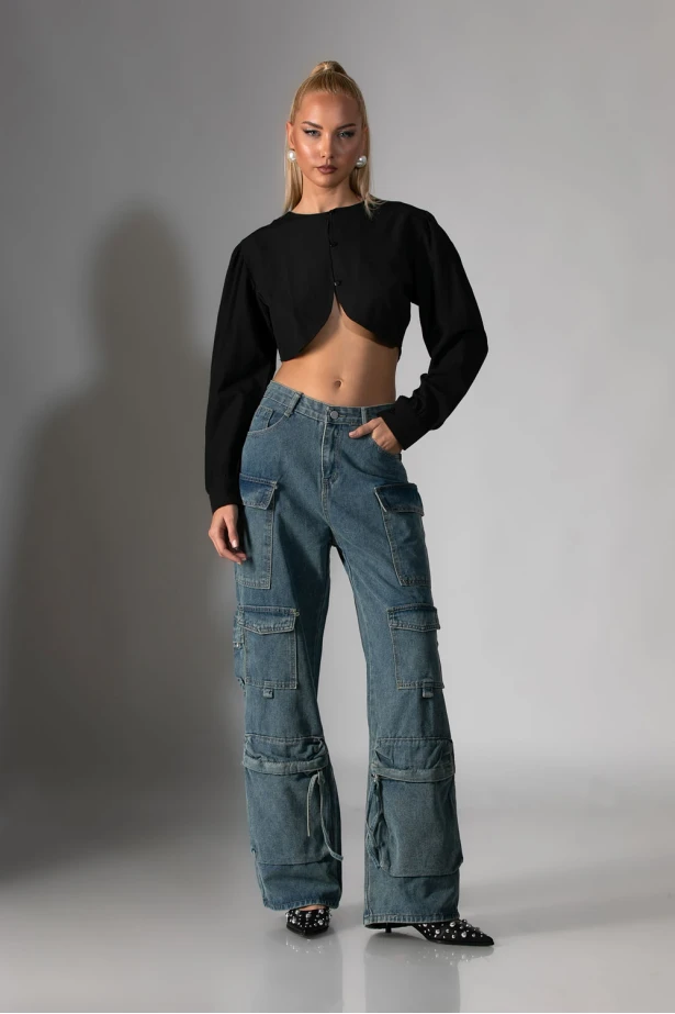 Jean cargo loose fit μπλε 