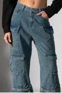 Jean cargo loose fit μπλε 
