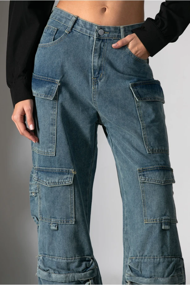 Jean cargo loose fit μπλε 