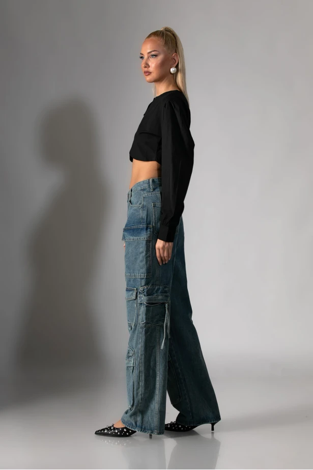 Jean cargo loose fit μπλε 