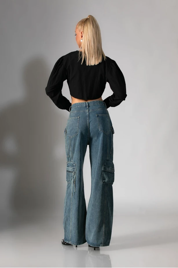 Jean cargo loose fit μπλε 