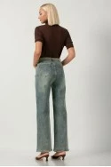 Jean straight leg με στρας και ζωνάκι μπλε
