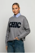 Πλεκτή μπλούζα με pach chic γκρι