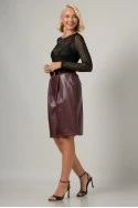 Βερμούδα leather με πιέτες μπορντό