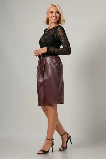 Βερμούδα leather με πιέτες καφέ