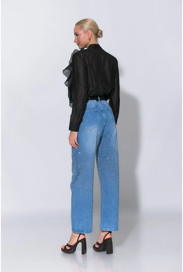 Jean balloon fit με στρας μπλε ανοιχτό