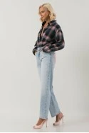 Jean straight leg με φθορές και λεοπάρ στράς στην πίσω τσέπη μπλε ανοιχτό