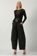Παντελόνι balloon με καρό ζωνάκι μαύρο