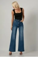 Jean wide leg push up μπλε σκούρο