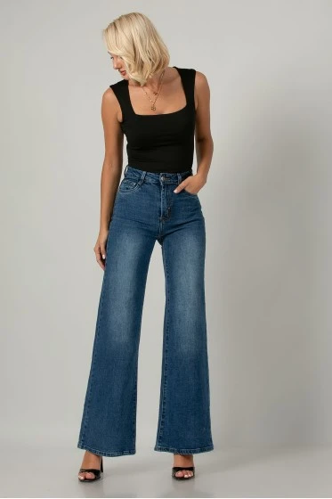 Jean wide leg push up μπλε σκούρο