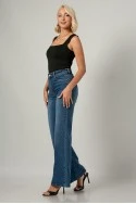 Jean wide leg push up μπλε σκούρο