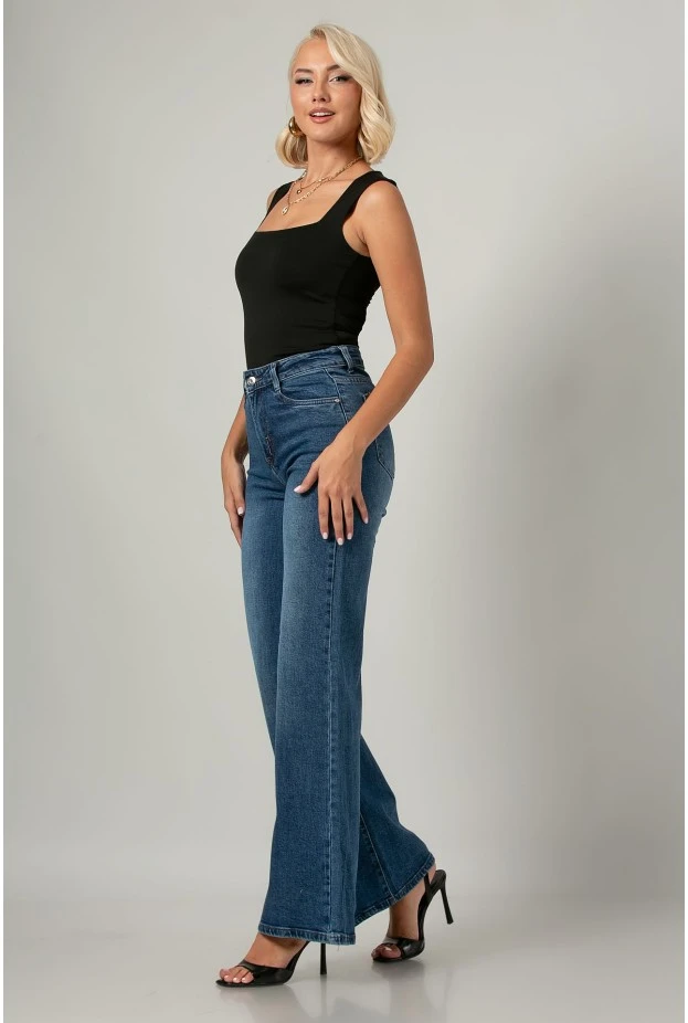 Jean wide leg push up μπλε σκούρο
