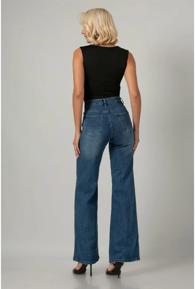 Jean wide leg push up μπλε σκούρο
