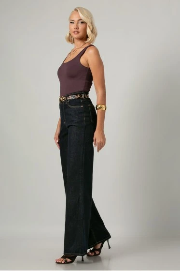 Jean wide leg push up μπλε ντένιμ