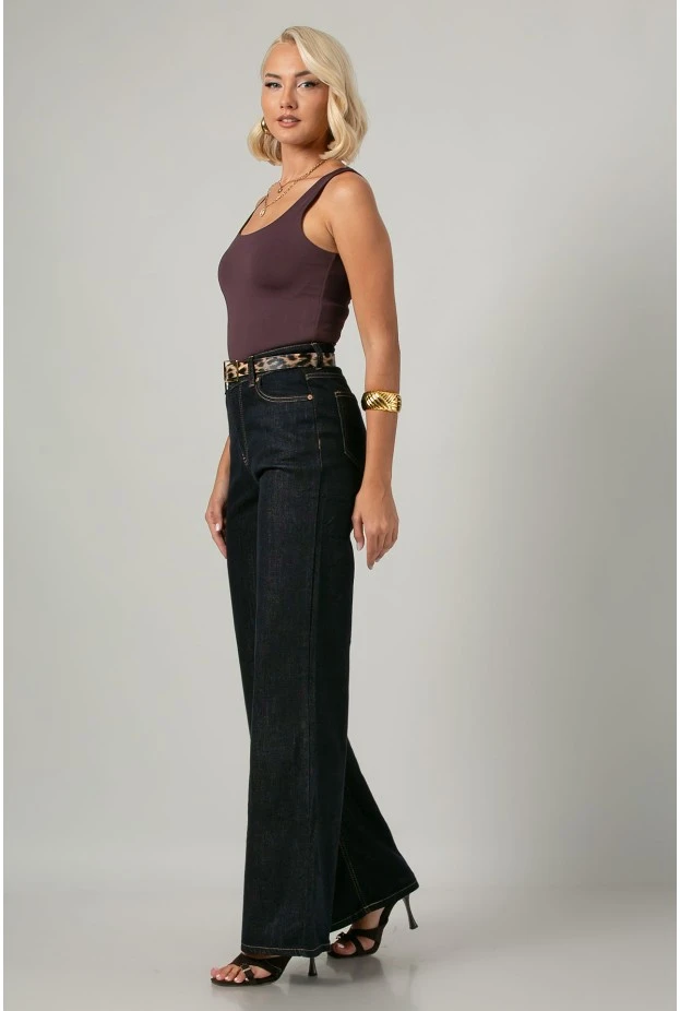 Jean wide leg push up μπλε ντένιμ