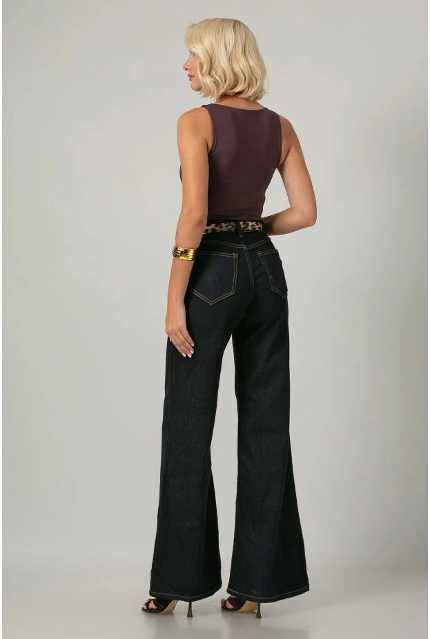 Jean wide leg push up μπλε ντένιμ