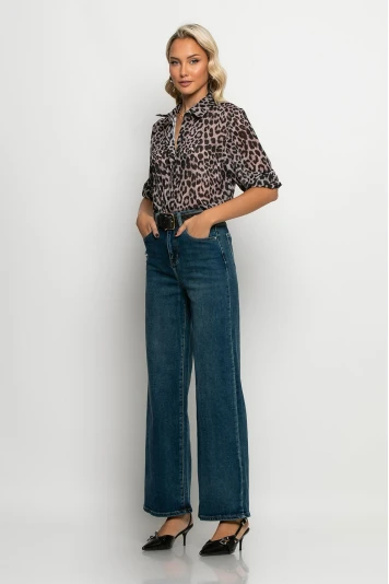 Jean straight leg με φθορά μπλε σκούρο