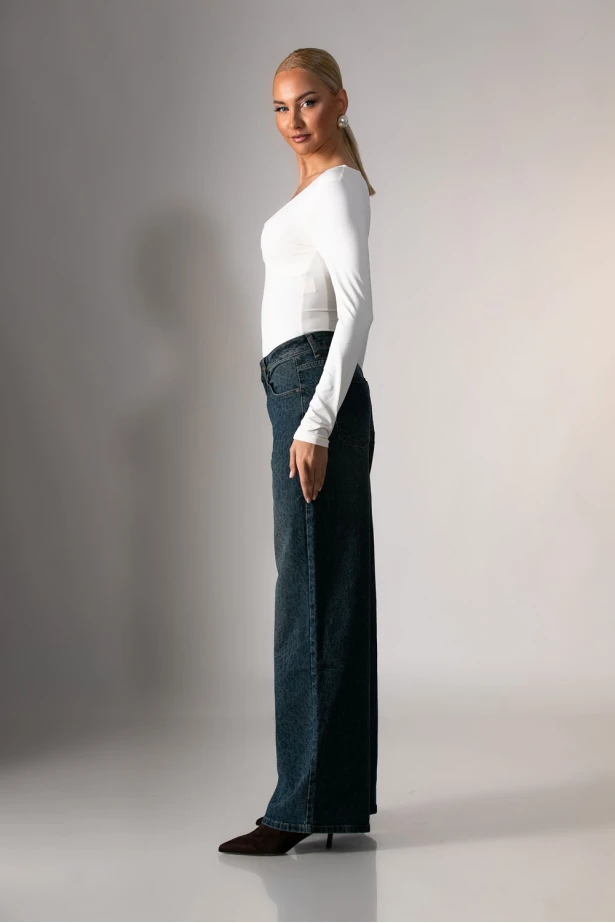 Jean wide leg με λεοπάρ λεπτομέρειες μπλε 