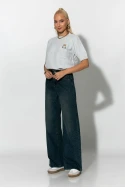 Jean wide leg με λεοπάρ λεπτομέρειες μπλε 