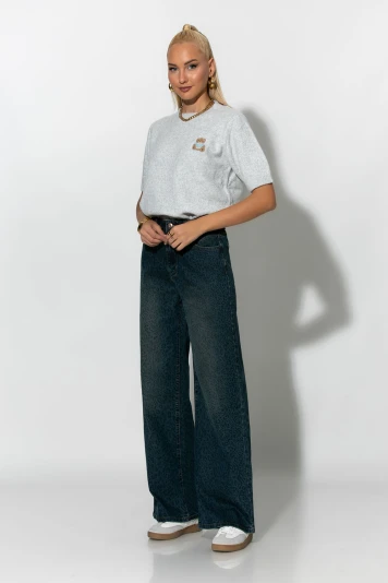 Jean wide leg με λεοπάρ λεπτομέρειες μπλε 