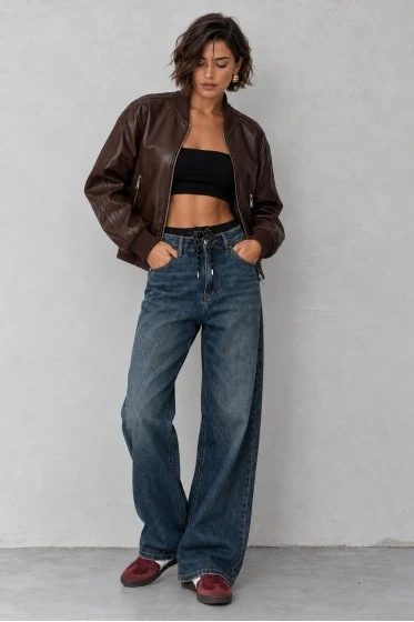 Boxer jean με κορδόνι μπλε σκούρο