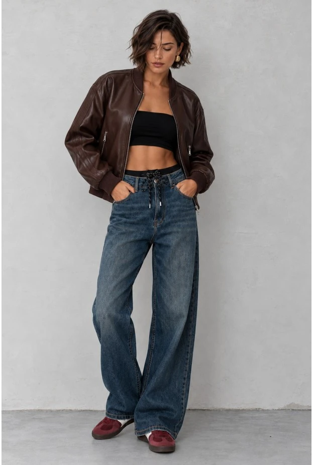 Boxer jean με κορδόνι μπλε σκούρο