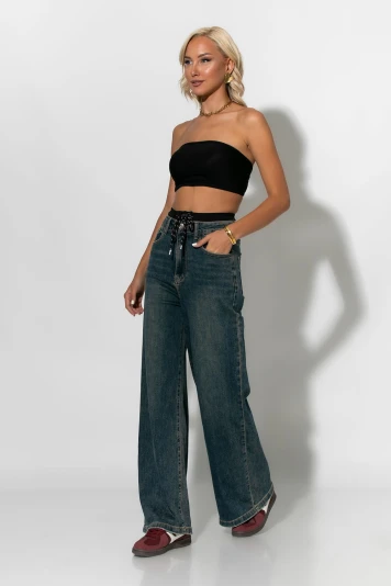 Boxer jean με κορδόνι μπλε σκούρο