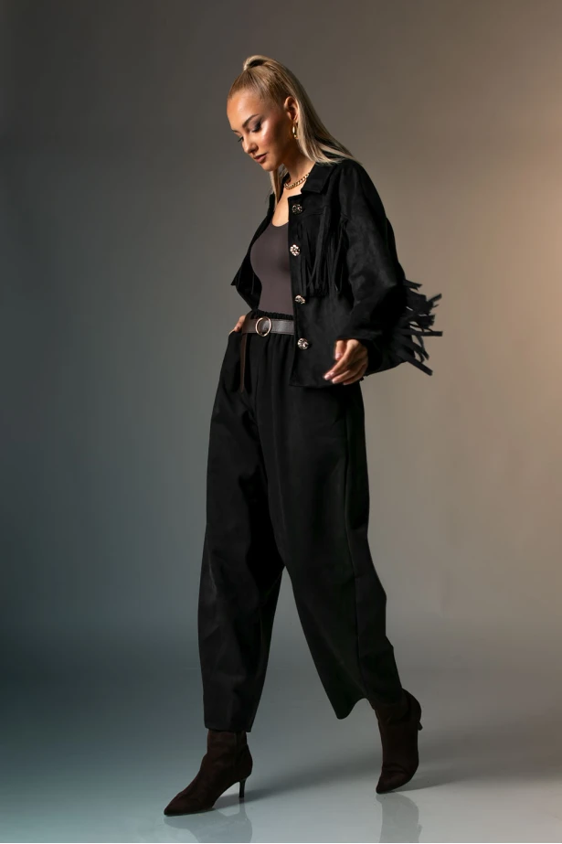 Σουέντ baggy παντελόνι μαύρο Σουέντ baggy παντελόνι μαύρο
