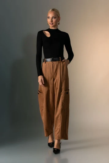 Σουέντ baggy παντελόνι με ζώνη μαύρο
