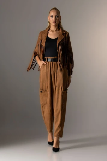 Σουέντ baggy παντελόνι με ζώνη ταμπά